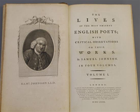 Johnson, Samuel - The Lives of the Most Eminent English Poets, 4 vols, 8vo, engraved frontis portrait to Vol I,